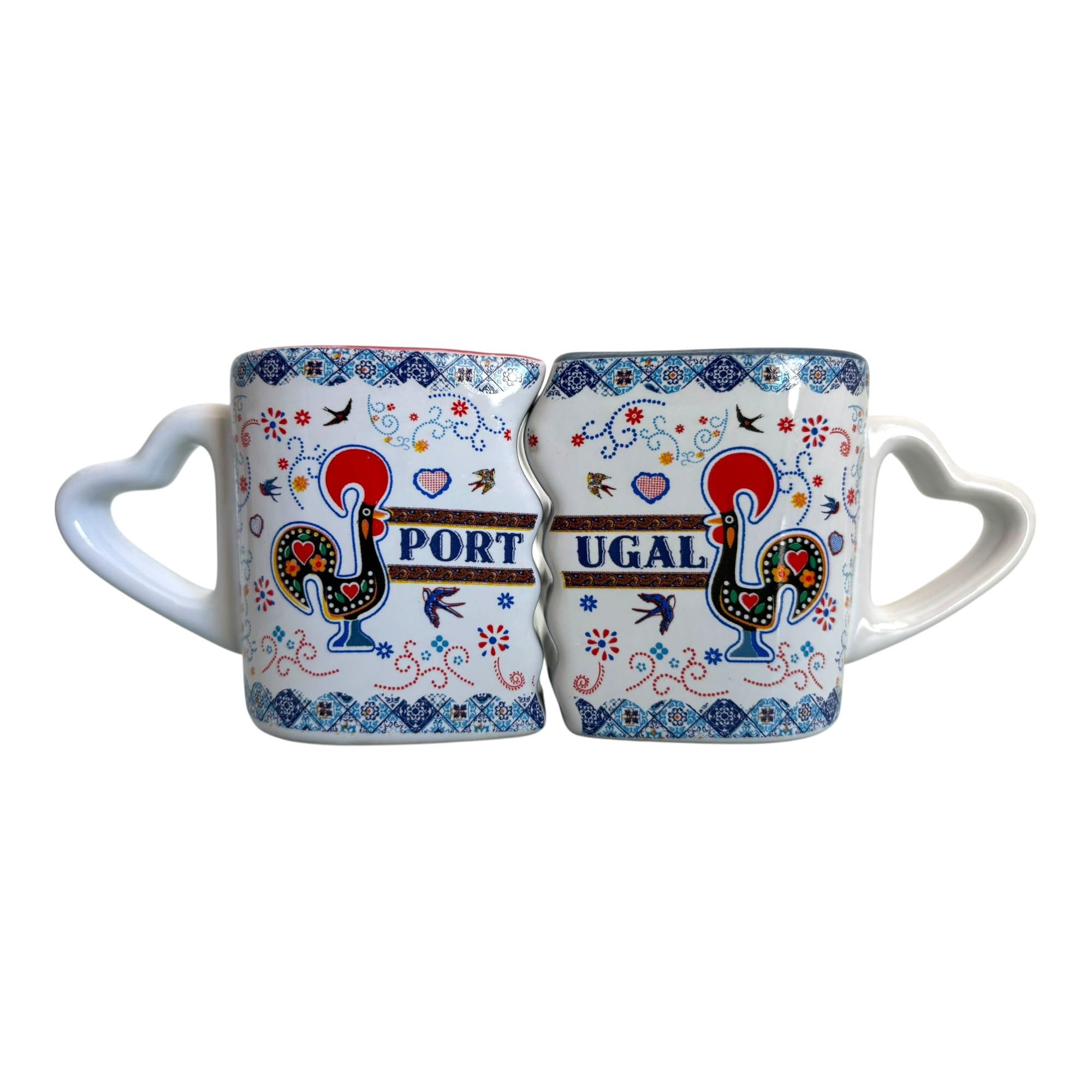Tazzine da caffè e tè a forma di cuore Portogallo, con confezione regalo, monumenti portoghesi, bel regalo dal Portogallo (set da 2) (Galo Gallo)