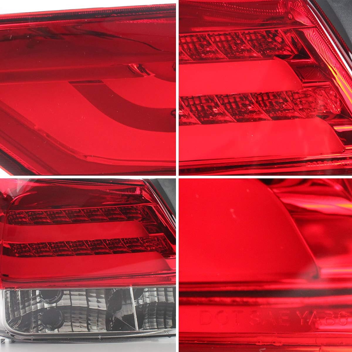 YUANZHENG LED Tail Lights Assembly for [Honda Accord Inspire 8th Gen 4-Dr Sedan 2008 2009 2010 2012 (NOT for 2-Dr Coupe)] YAB-YG-0196, Driver & Passenger Sides (4 PICS), Red & Clear