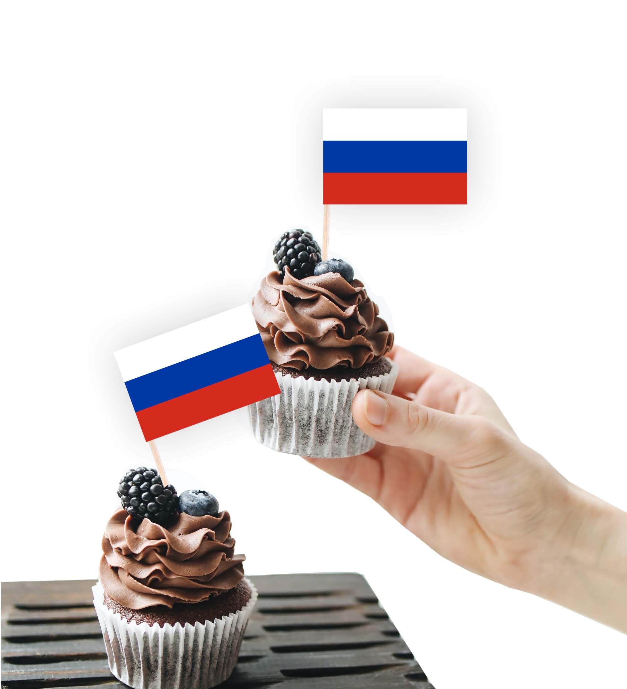 100PCS Russia Flag Cake Topper,Russian Cupcake Stand For Party Decoration Supplies