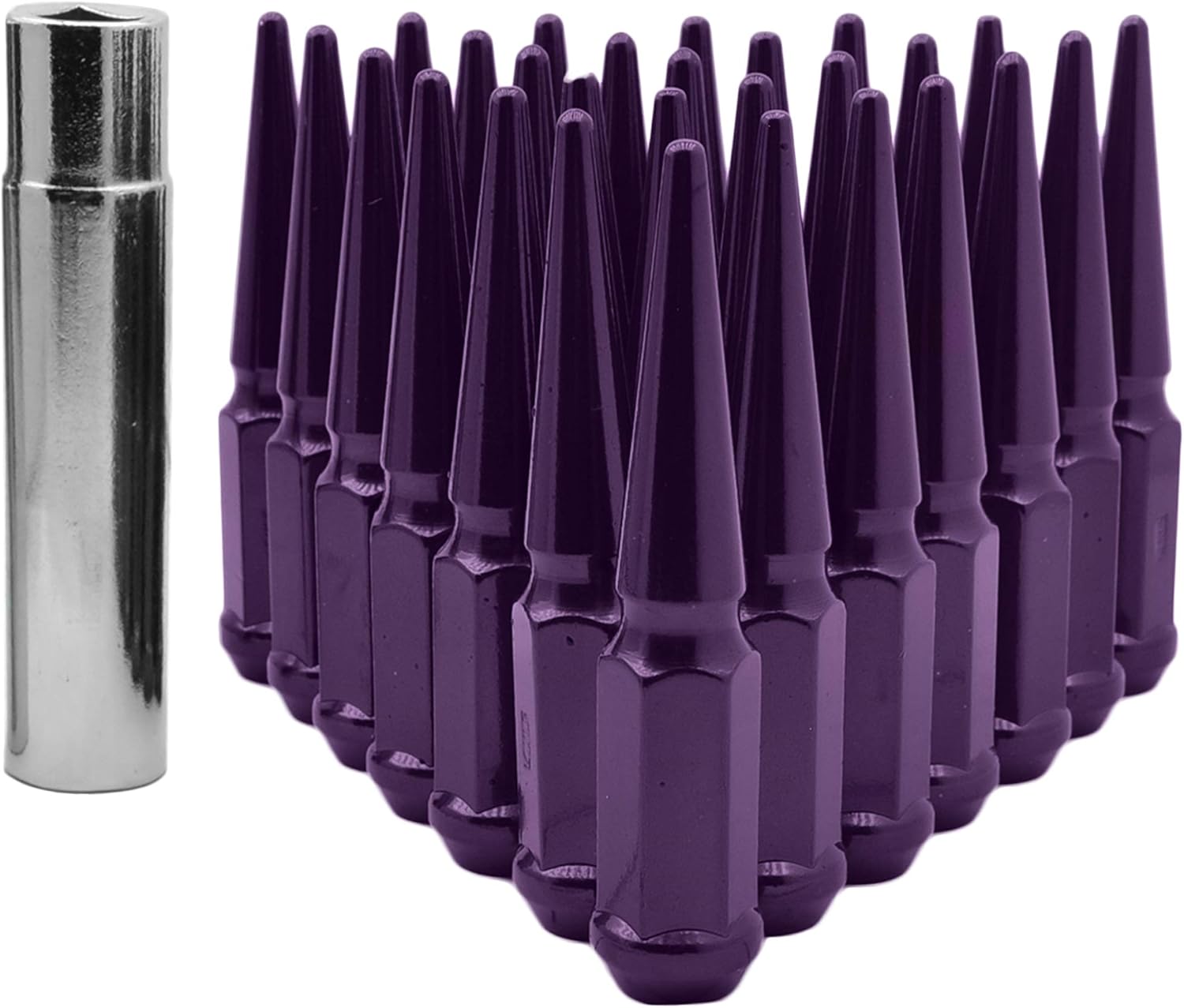 32 Pc Purple Spike 14x1.5 Thread Pitch Security Lug Nuts 4.5" Will Include Socket Key Compatible with F-250 & F-350 2003-2018 2003-2018