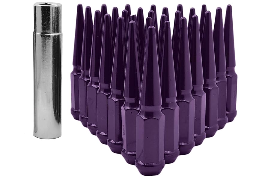 24) Purple M14x1.5 Acorn Seat Spike Lug Nut Steel 4.5
