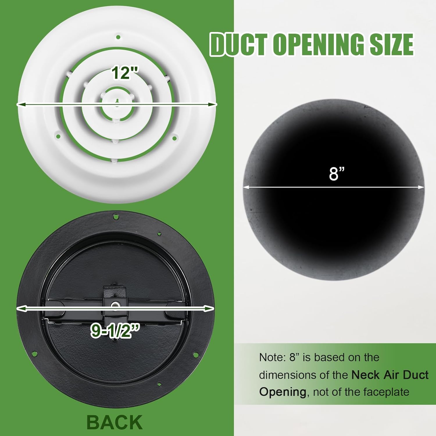 therwen 2 set 8 inch round vent cover ceiling diffuser hvac vent duct cover replacement with steel butterfly damper fitting in 8 inch duct, outer dimensions: 12" 8 inch white and black 2