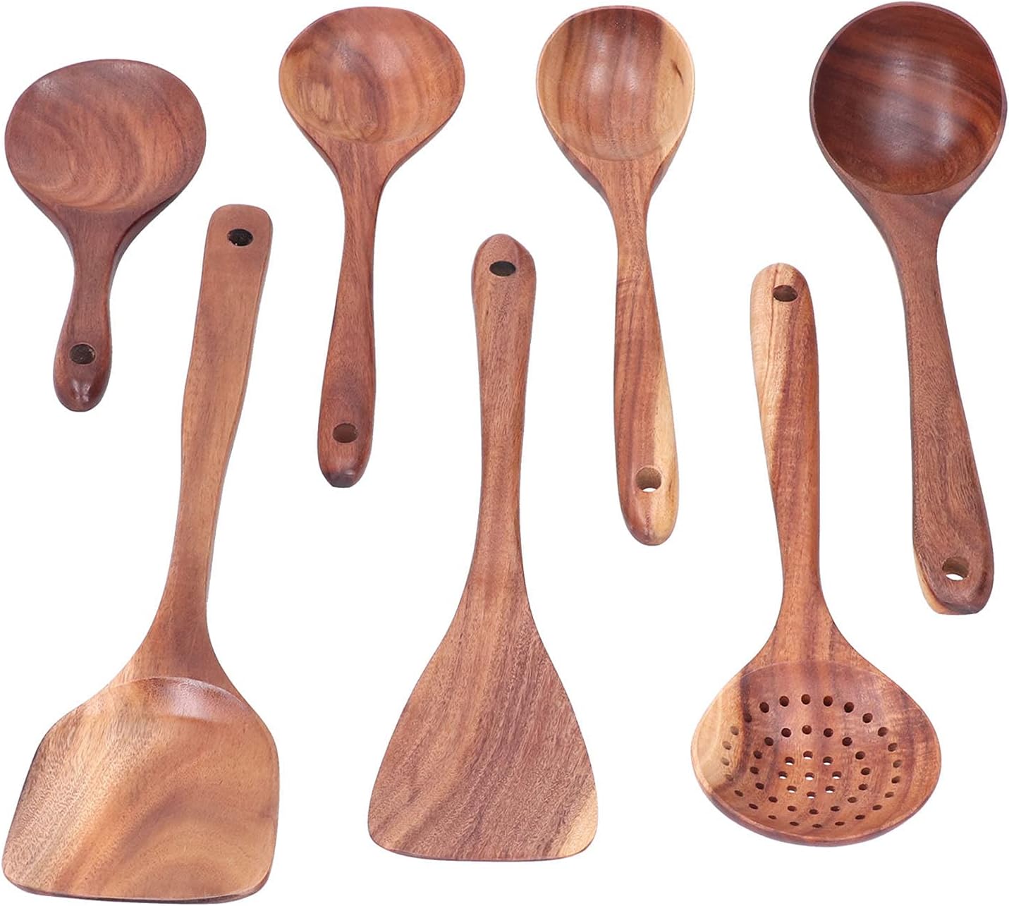 Wooden Spoons, Soup Spoons, Wooden Spatula Spoon Set, Kitchenware Utensil Nonstick Mixing Spatula Pot Spoon with Long Handle for Cooking