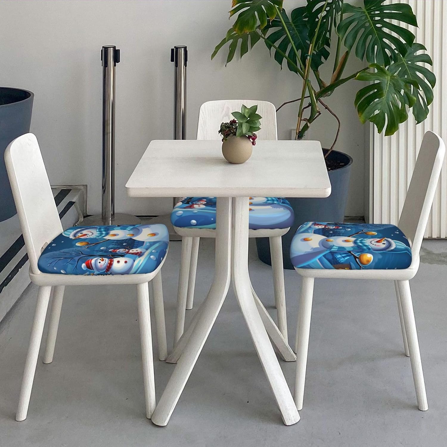 4pcs Stretch Seat Covers Set Winter Snowman Chair Cover for Dining Room Removable Chair Seat Slipcovers
