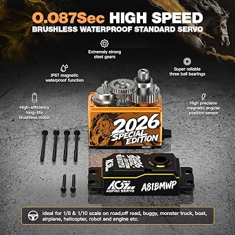 AGFRC 55KG Waterproof RC-Servo-Motor High-Torque - 0.087Sec Speed, IP67 Waterproof, Full Metal Gears & Brushless Servo Motor for 1/8 1/10 RC Car, Crawler, Trucks (A81BMWP 2026 Special Edition)