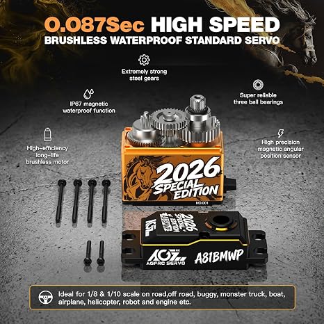 AGFRC 55KG Waterproof RC-Servo-Motor High-Torque - 0.087Sec Speed, IP67 Waterproof, Full Metal Gears & Brushless Servo Motor for 1/8 1/10 RC Car, Crawler, Trucks (A81BMWP 2026 Special Edition)