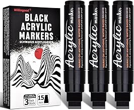 Set of 3 Jumbo Black Acrylic Markers, 15mm Felt Tip, Quick Dry, Waterproof, Umbo Permanent Markers for Stones, Ceramics, Glass, Wood, Tires, Fabric, Metal, DIY