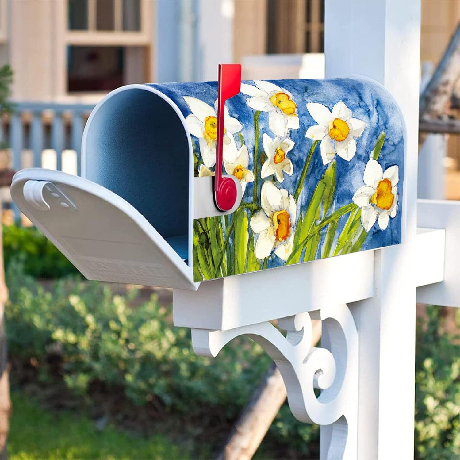 Texupday Narcissus Floral Decoration Mailbox Cover with Magnetic Strip Spring Summer Mailbox Wraps Post Letter Box Cover Standard Size 21" X 18" for Garden Outdoor Yard Decor