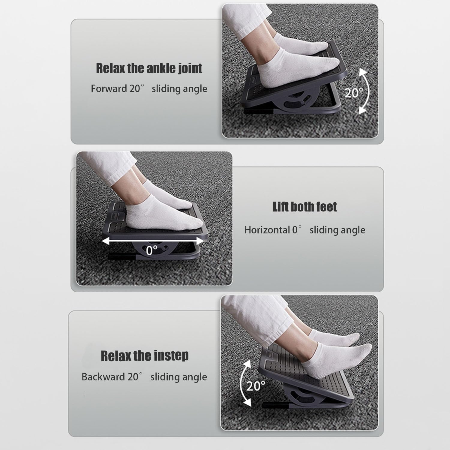 Fußstütze Schreibtisch,Verstellbares,Ergonomisches Fußgestell mit Massagefunktion zur Linderung von Bein- und Knieschmerzen, Geeignet Für Unter Dem Schreibtisch, 20°-Neigung Ohne Sperre,Metallrahmen