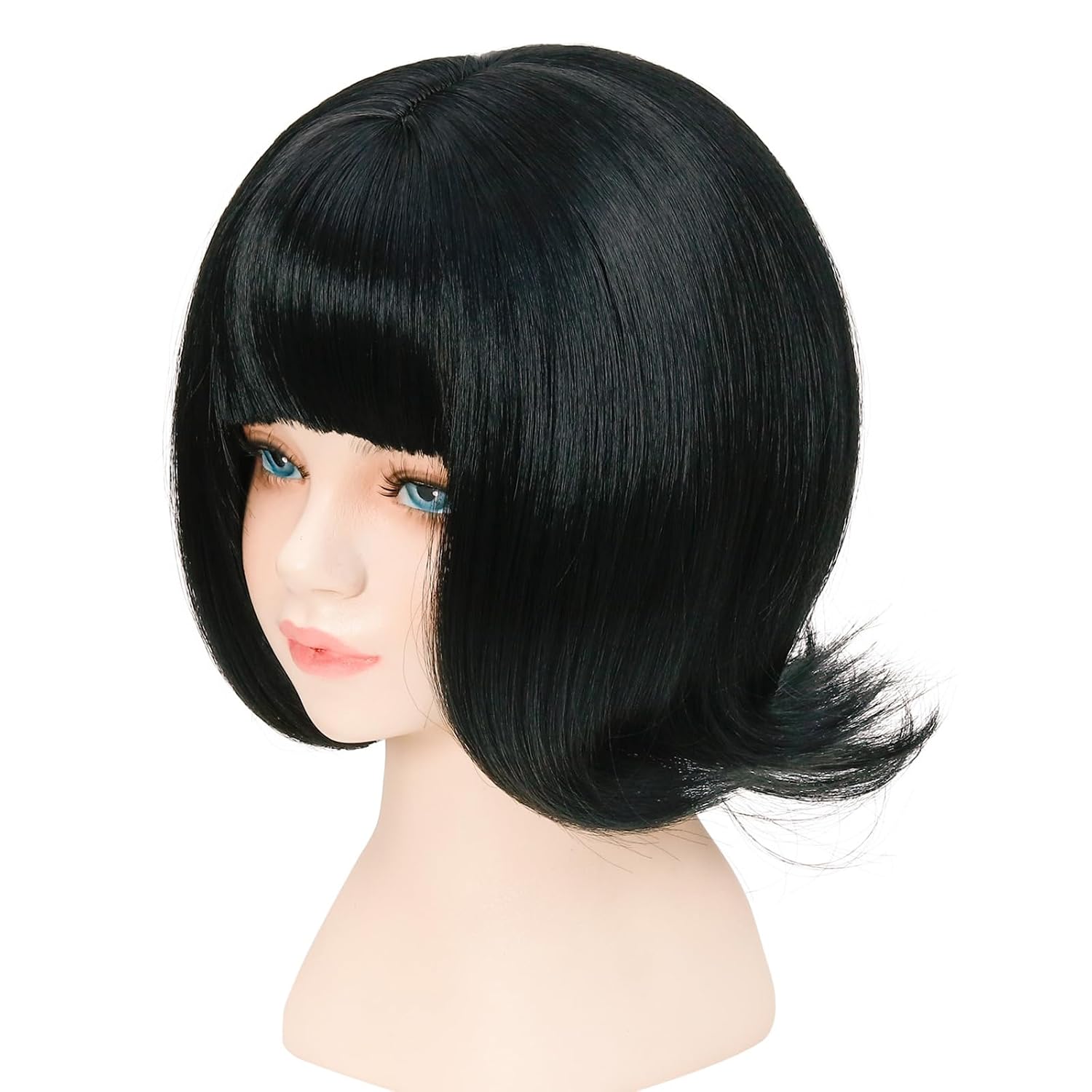 incohair Child Girls 60s Wigs Short Straight Black Bob Wig with Bangs, Flip Out Retro Costume Wigs Synthetic Heat Resistant Halloween Cosplay Party Dress Up