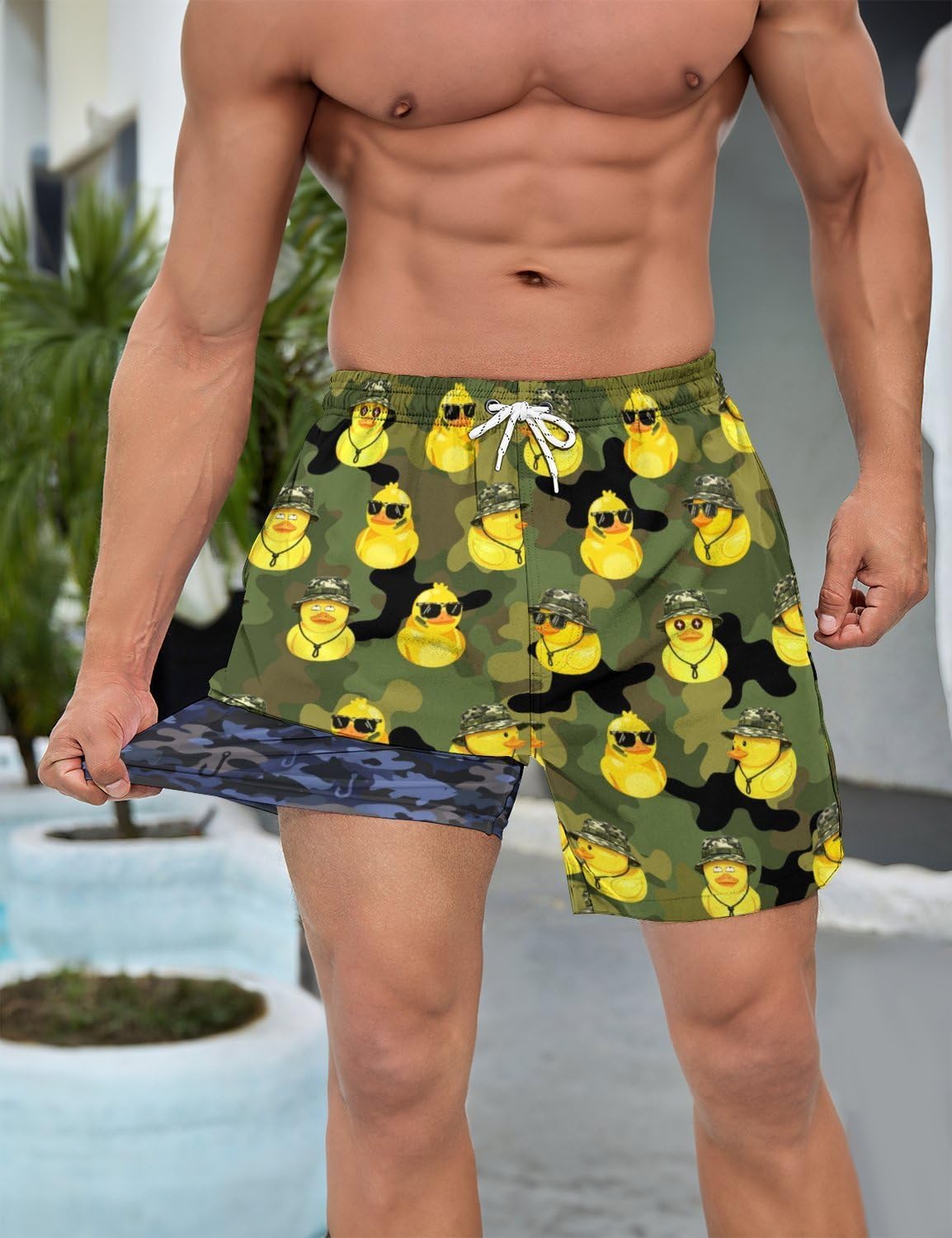 Mens Swim Trunks with Compression Liner 5 Inseam Quick Dry Swimwear Bathing Suit Swimming Board Shorts with 4 Pocket