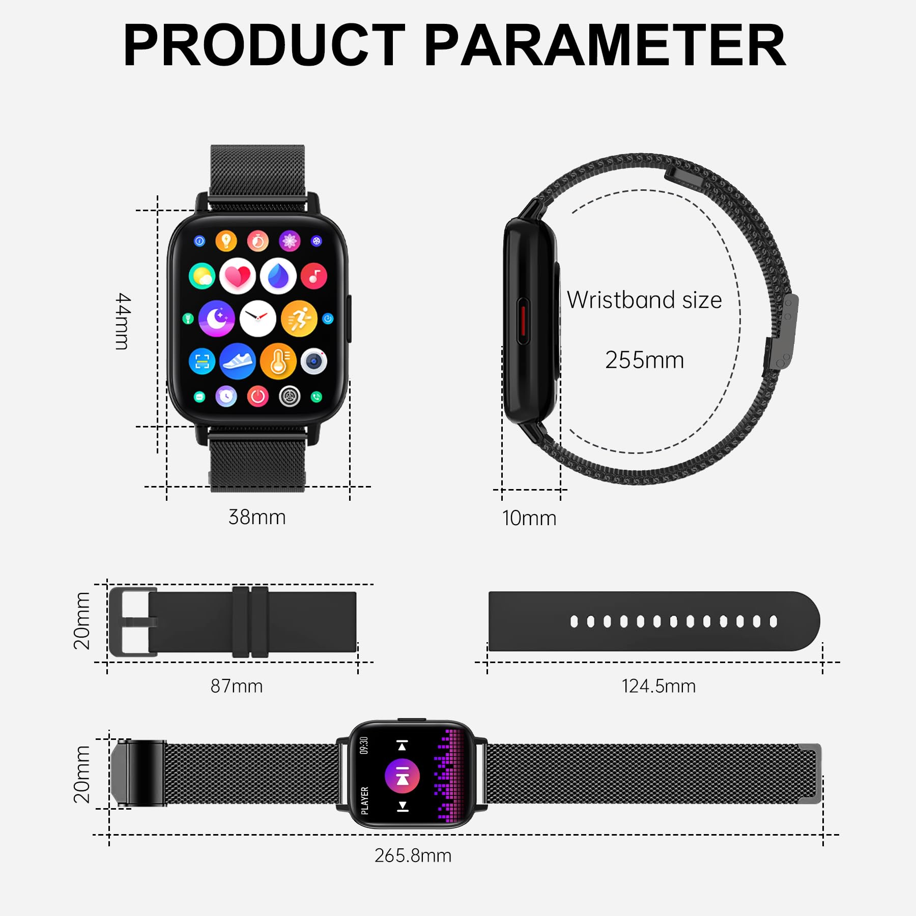 Montre Connectée Femme 1.69" Smartwatch Fréquence Cardiaque Sommeil SpO2 Étanche Podomètre Calories 3 Bracelets iOS Android