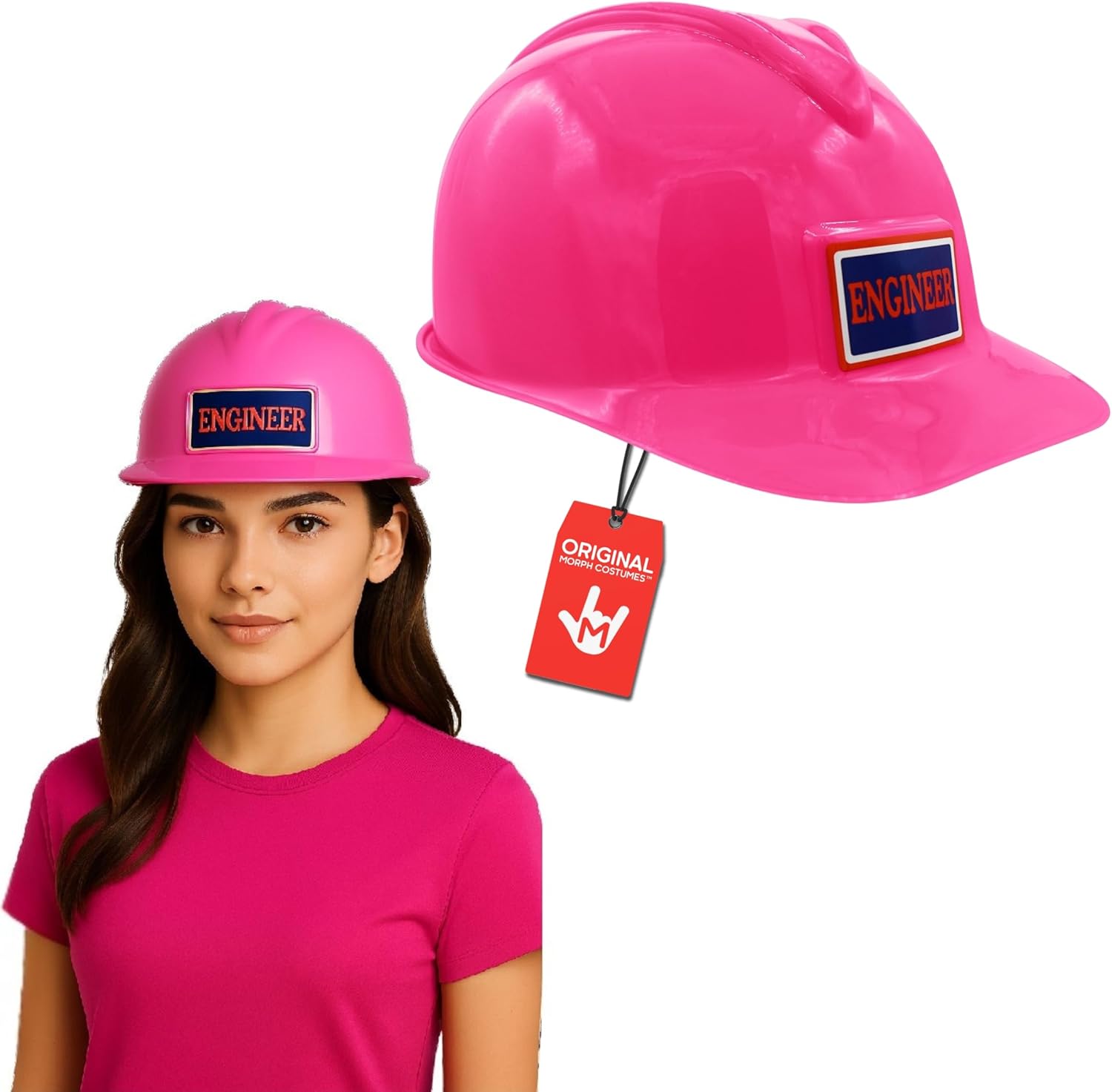 Nicky Bigs Novelties Morph Engineer Construction Hard Hat Adjustable Plastic Costume Helmet Kids Adults Road Worker Halloween