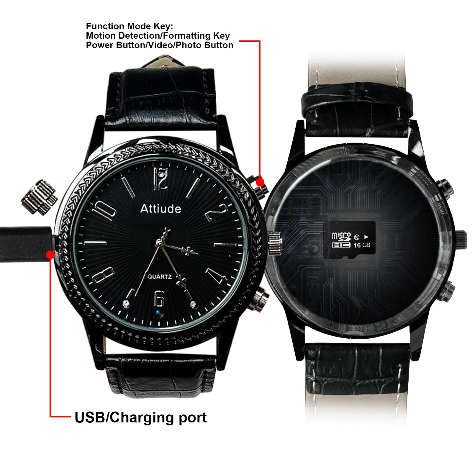 1080P HD Hidden Camera Watch with 16GB Memory Card, Connected to Computer to Read Data, Hidden Spy Camera Used for Home Indoor and Outdoor Security, No Need WiFi Cam, for Windows/Mac/Linux Systems