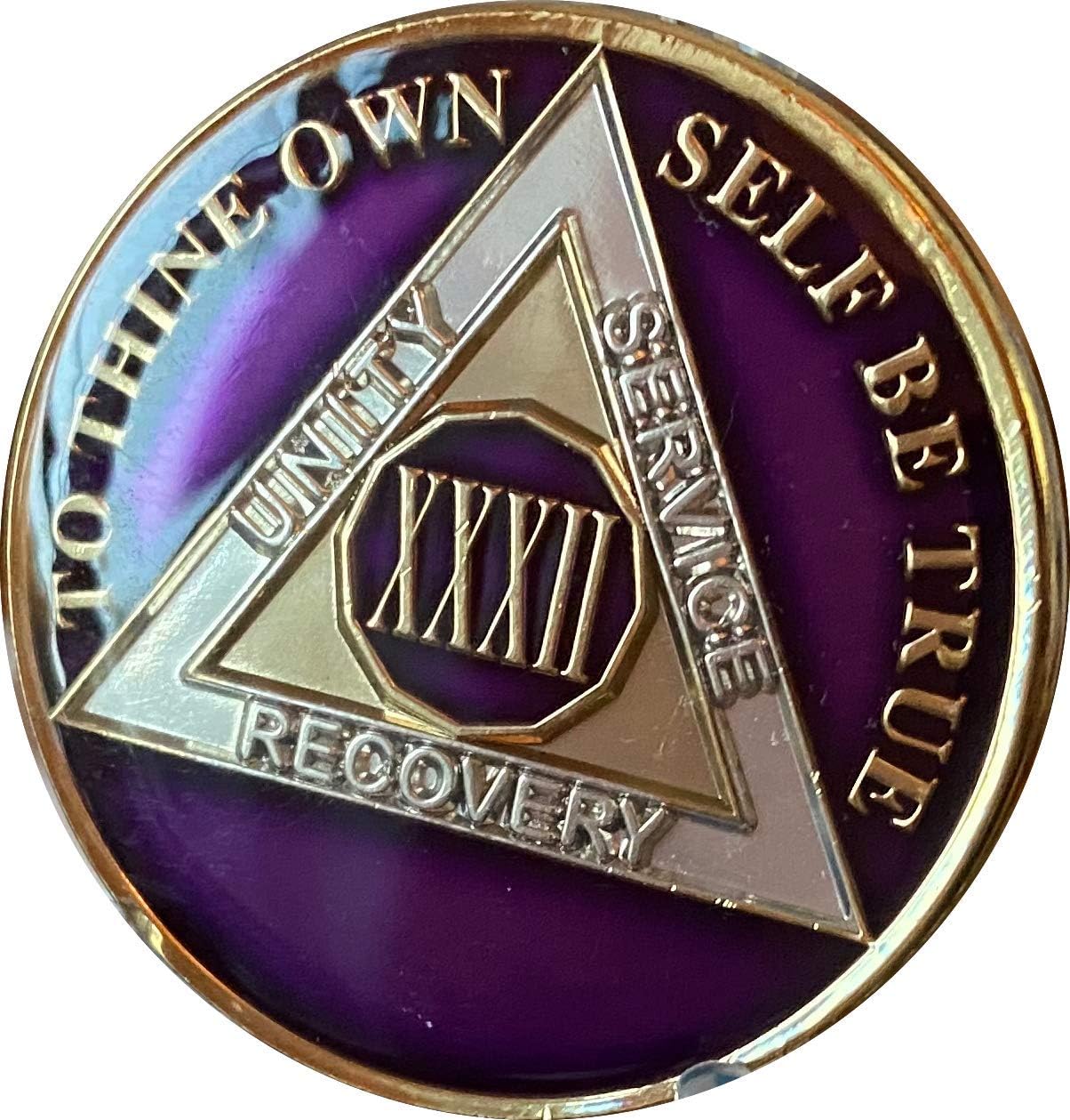 Ranger Industries 32 Year AA Medallion Metallic Purple Tri-Plate Sobriety Chip XXXII