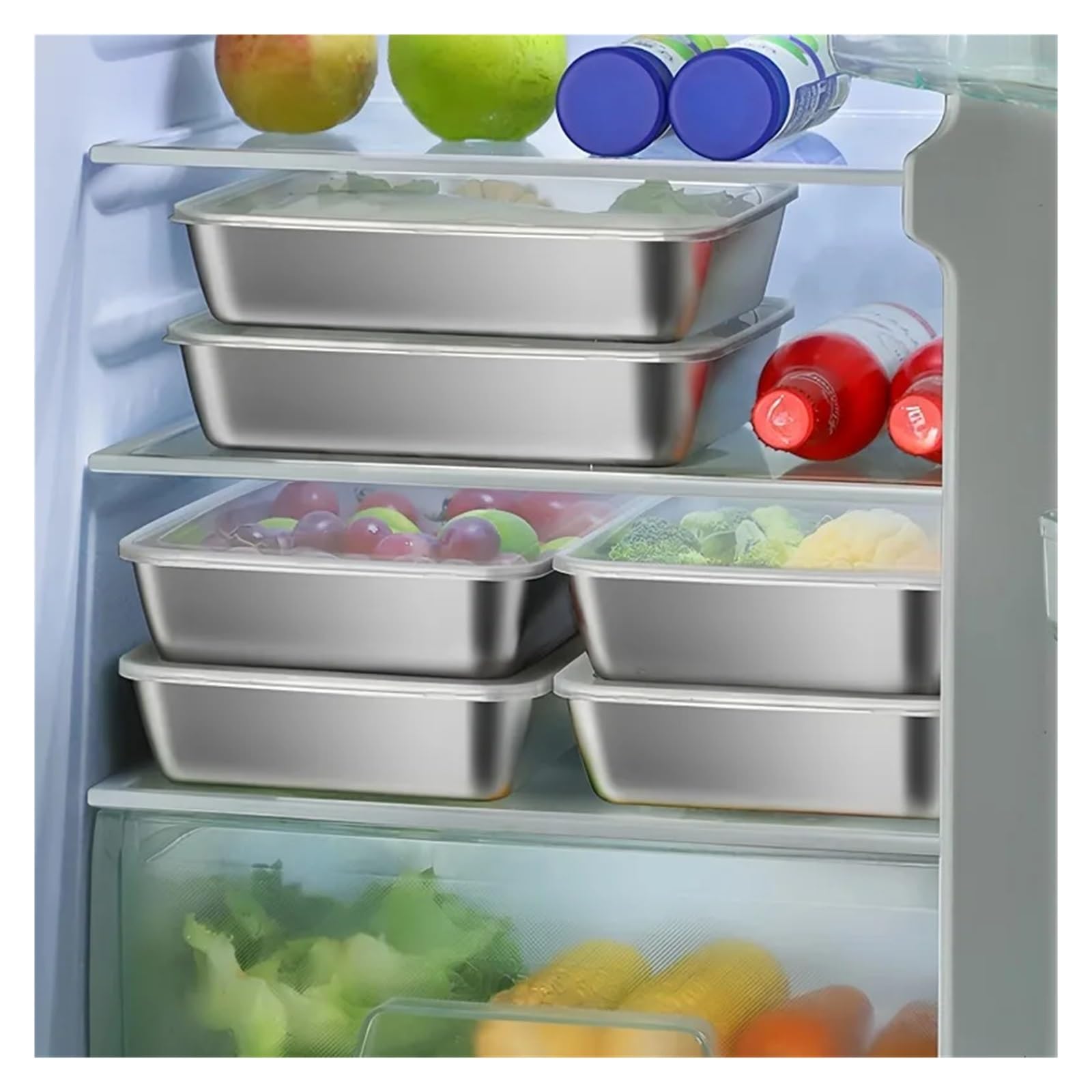 Contenitore Acciaio Inox per Alimenti Contenitori for la conservazione in acciaio inossidabile con coperchi sigillabili, impilabili, da 1/2/3 pezzi, for congelatore(3Pcs)