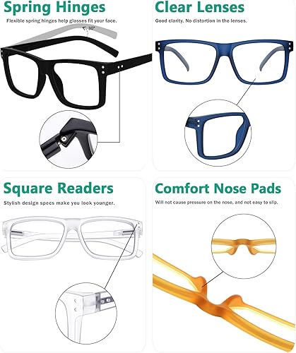 Miniatura 5 de Eyekepper Paquete de 5 lentes de lectura de gran tamaño con marco cuadrado grande para hombres y mujeres +3.50