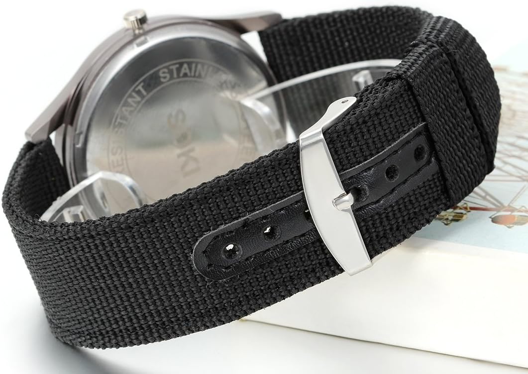 JewelryWe Men's Black Dial Nylon Strap Quartz Wrist Watch Night Vision for Father's Day image 5