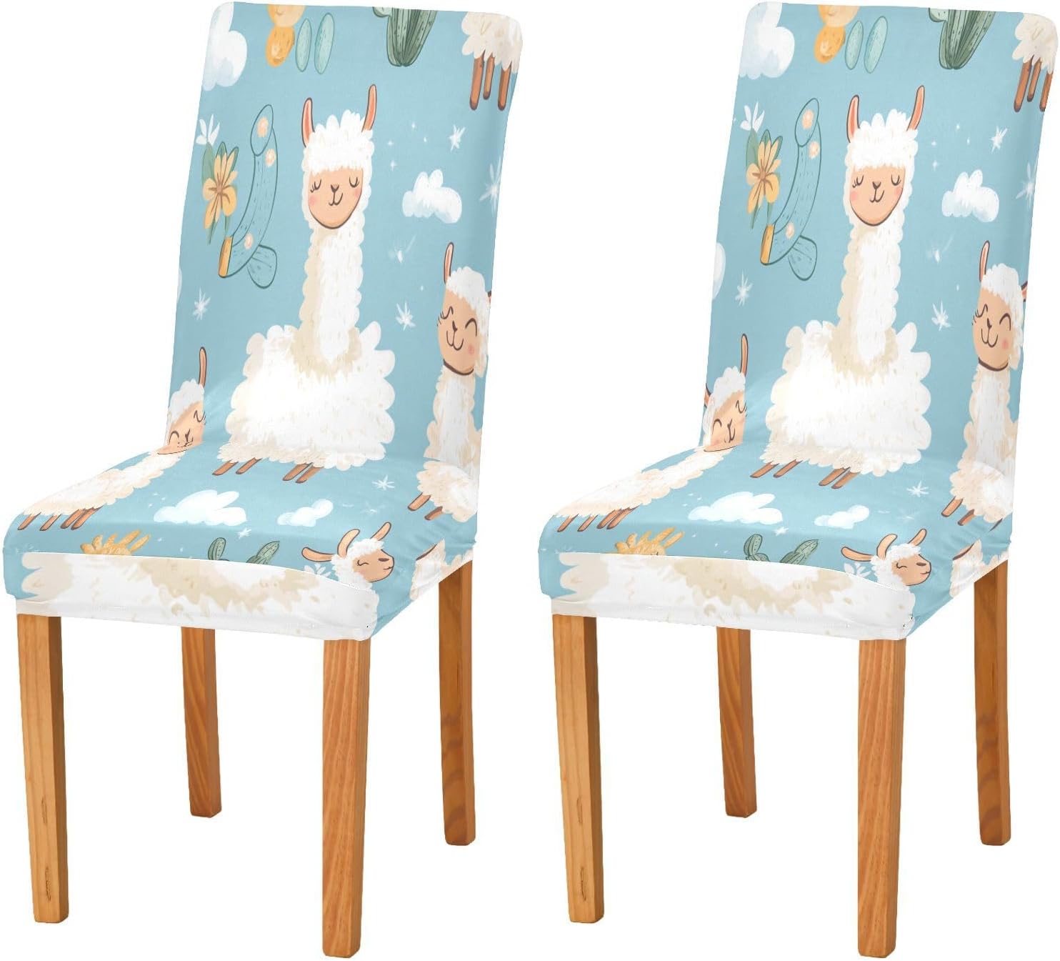 ALAZA Chair Covers for Dining Room, Seamless Pattern Cute Llama Alpaca Stretch Chair Cover Sets Chair Protector Removable Washable for Ktichen Restaurant Hotel