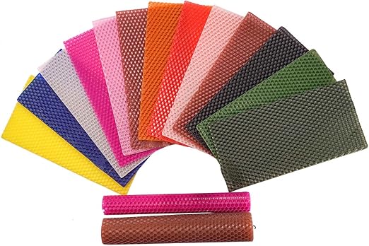12PCS 16'' x 8'' Make Your Own Beeswax Candle Kit DIY Colorful 100% Beeswax Honeycomb Sheets Perfect for Making Hanukkah or Birthday Candles with 237 Inch Candle Wicks