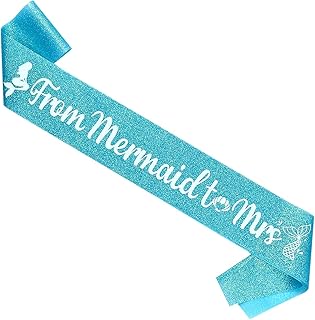 Mermaid Bridal Bachelorette Party Sash Teal Blue Glitter From Mermaid to Mrs Sash Mermaid Bachelorette Party Sash Mermaid Bridal Shower Party Supplies for Engagement Wedding Party Decorations