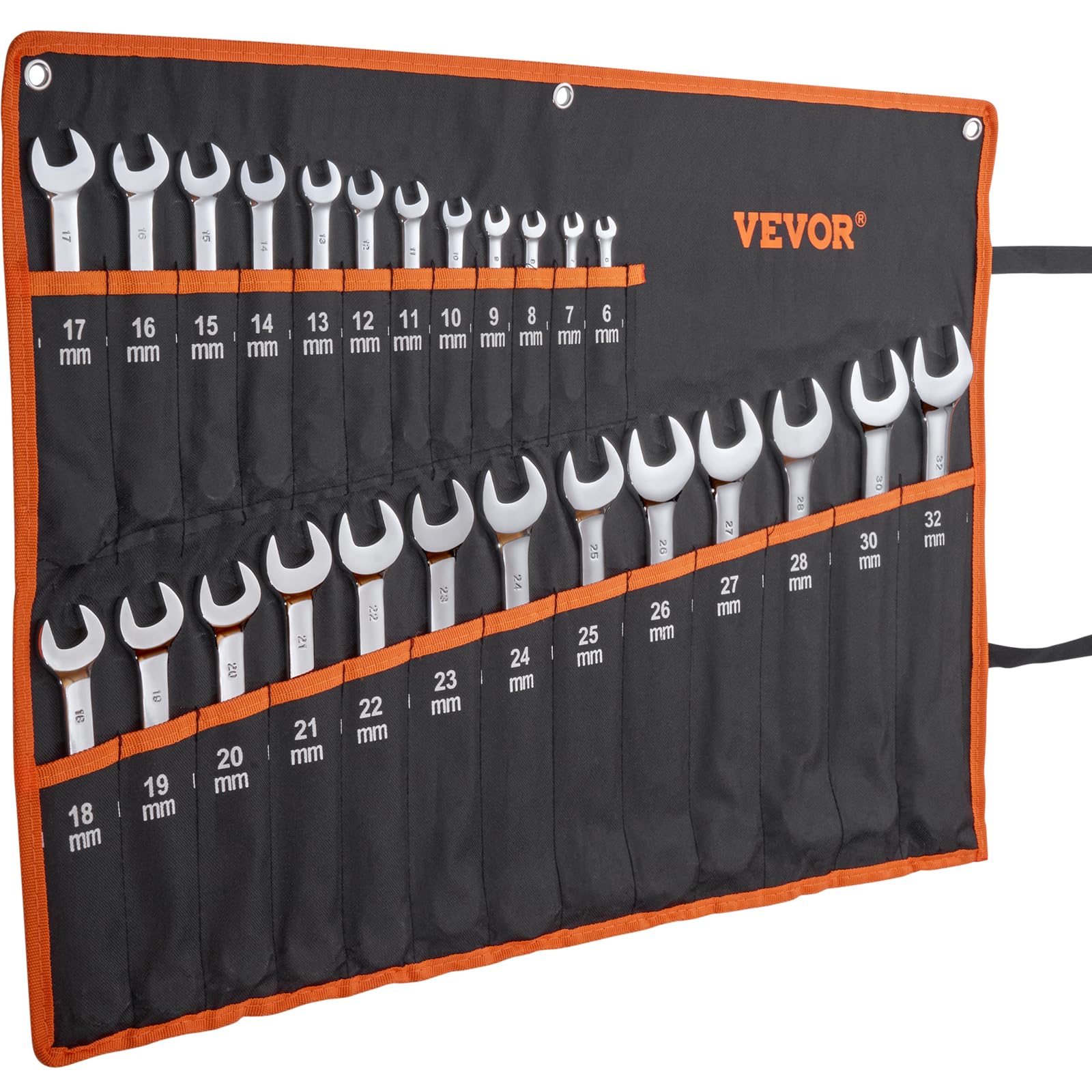 VEVOR Jeu de Clés Mixtes 25PCs, Clés à Fourche Métrique 6-32 mm, Clé Plate en Acier au Carbone, avec Pochette Enroulable, pour Travaux Ménagers Généraux, Réparations Automobiles, Garage, Atelier