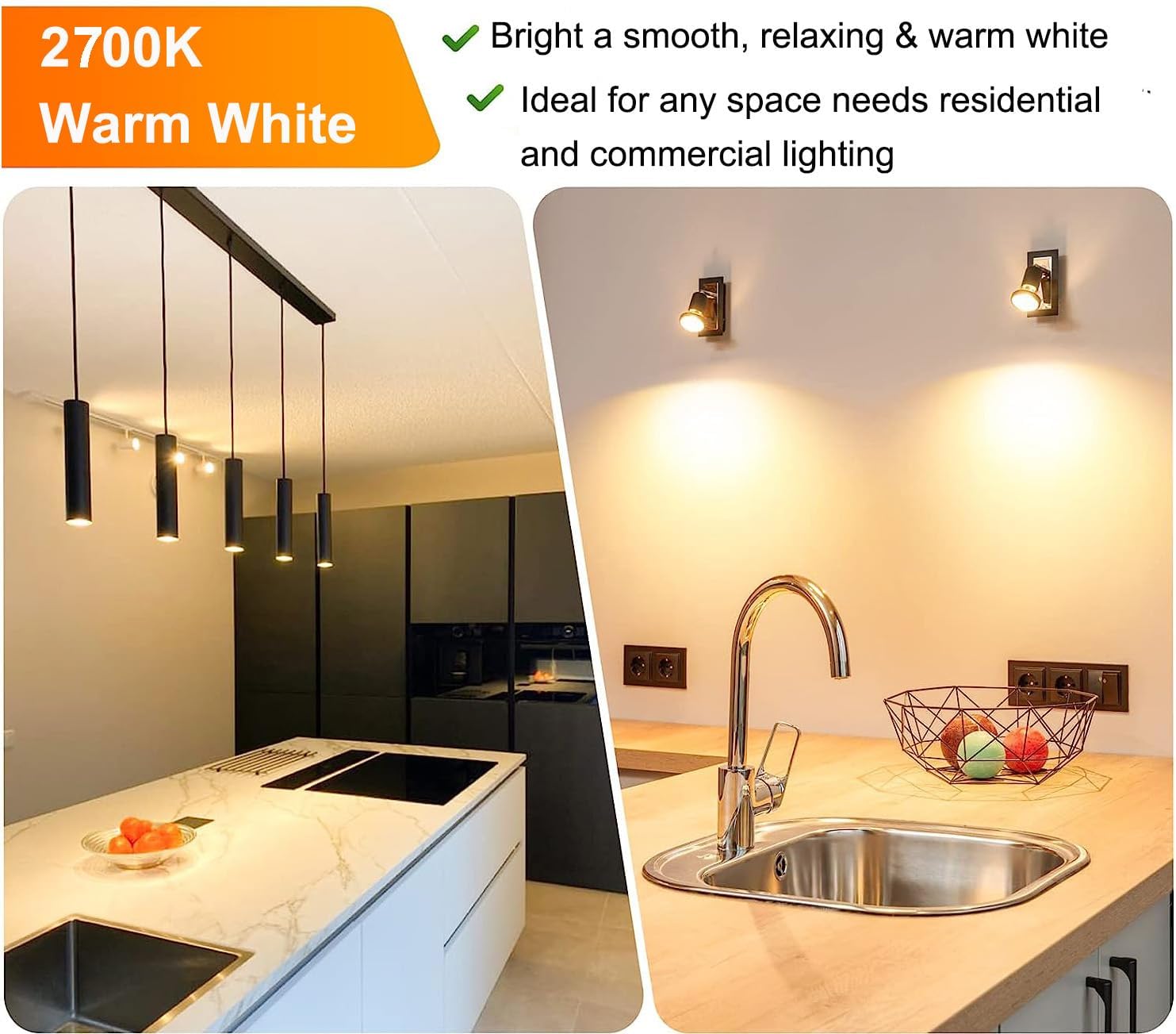 Vinaco MR16 LED Bulb 2700K 7W Warm White 450LM High Brightness MR16 Bulb GU5.3 Bi-pin Base(50W Halogen Equivalent) Non-dimmable, 38°GU5.3 Light Bulb LED for Landscape Lighting Track Lighting