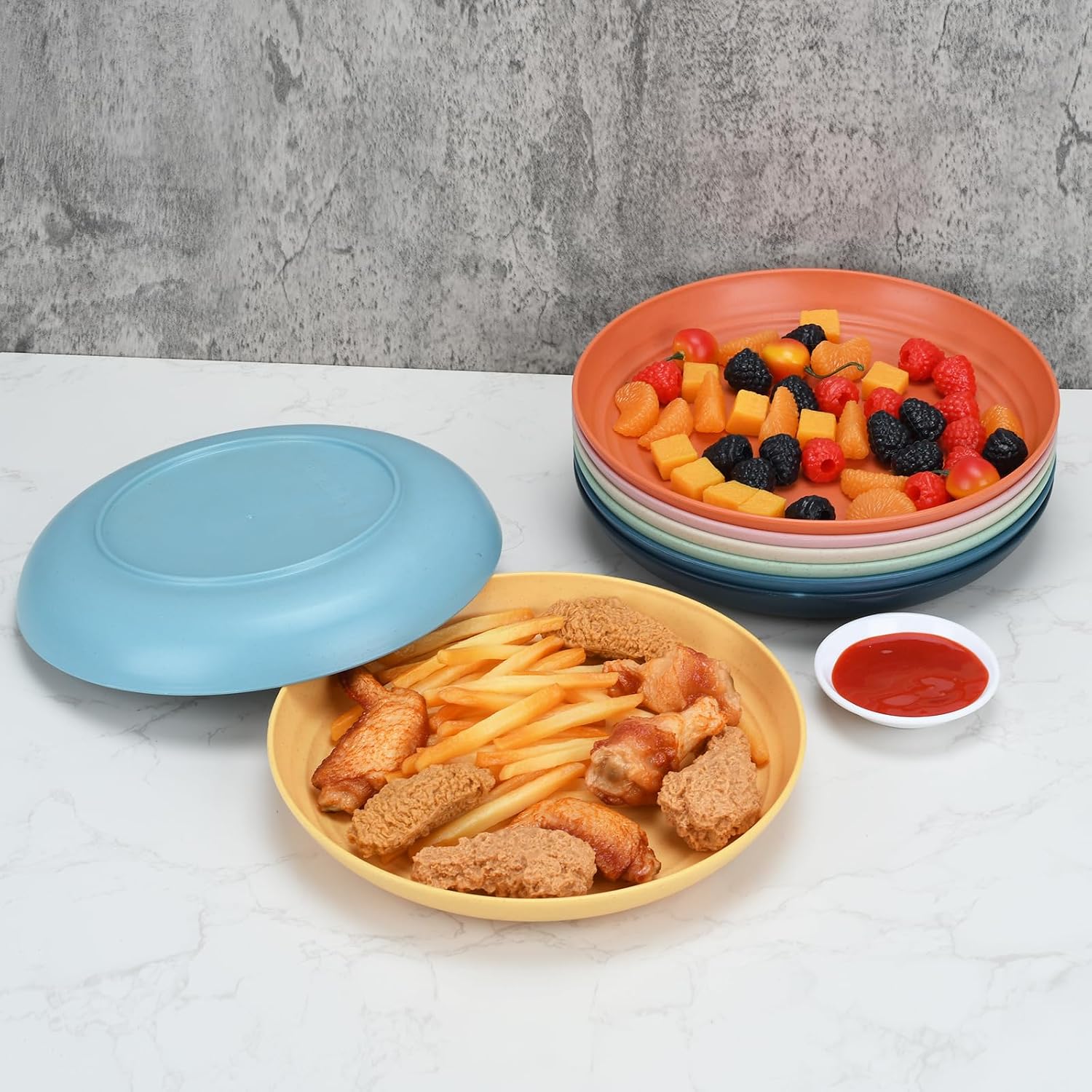 Wheat Straw 10-Inch Dinner Plates, Set of 8, Unbreakable Microwave and Dishwasher Safe, Multi-Color Classic Design