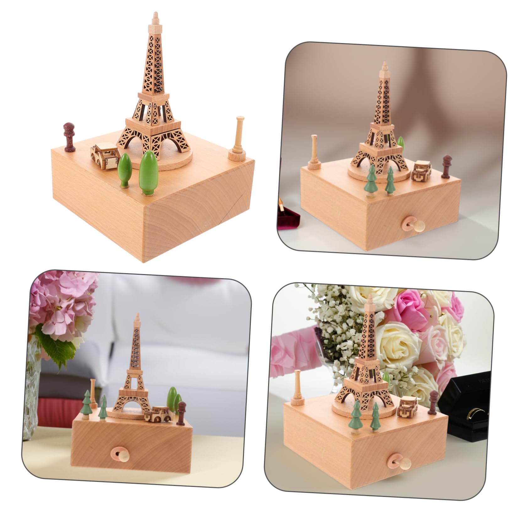 ULTECHNOVO Caja Musical con Carrusel Musical Madera Torre Eiffel Ideal para San Valentín
