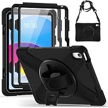 Shockproof Case for iPad A16 10th 2022 /11th 2025 Generation [2 Front Frames] Rugged Cover with 360 Rotatable One-Click Reset Stand & Velcro Hand Strap Integrated Pencil Holder, Black