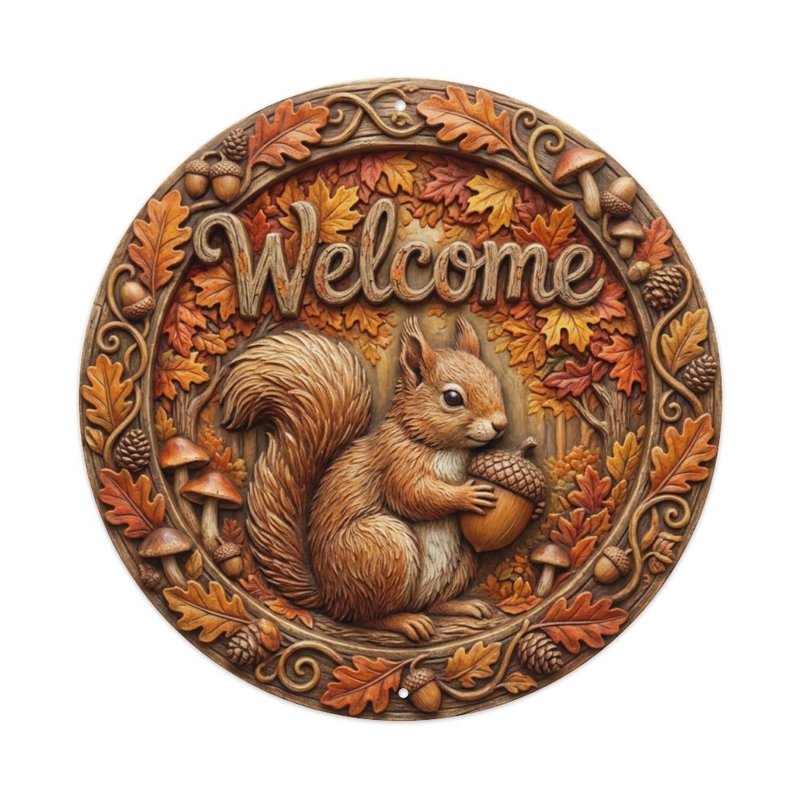 Metal Tin Sign Squirrel Acorn Welcome Autumn Forest