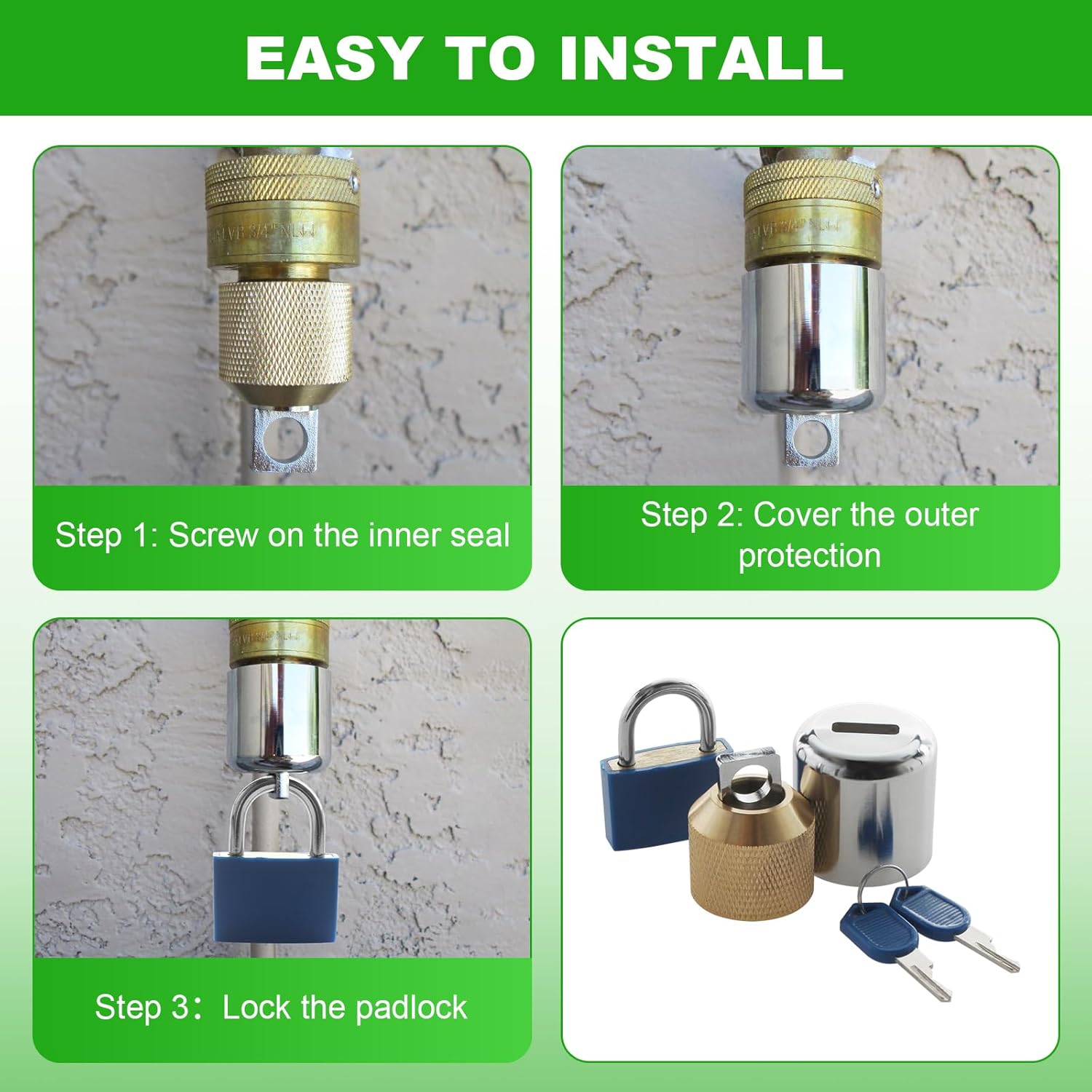 DSL-2 Hose Bibb Lock with Padlock Fits for 3/4" Faucet Or Hose Spigot, Outdoor Faucet Lock Prevents Water Theft Protect Hose Bibb (2 Pack)
