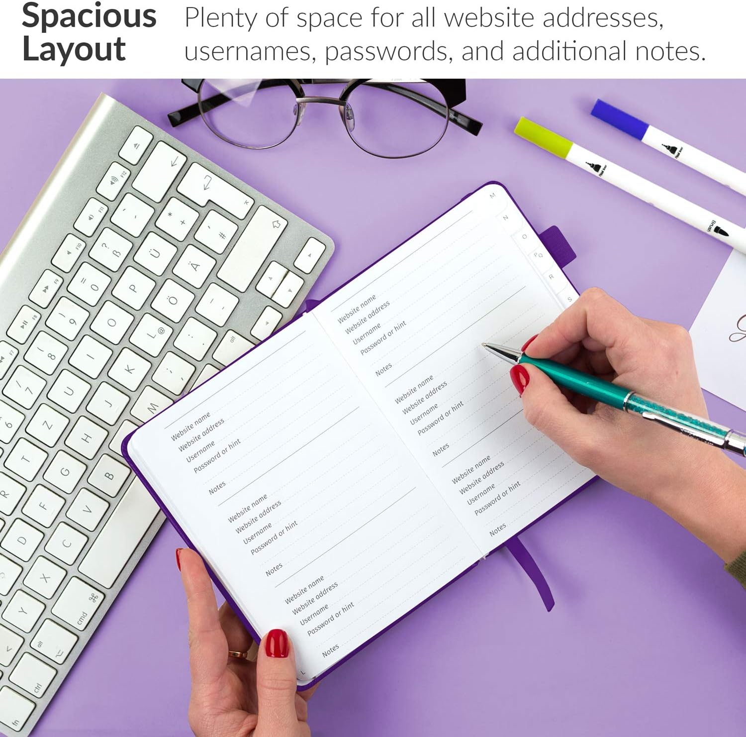 GoGirl Password Book with Alphabetical tabs – Internet Address & Password Keeper Logbook for Password Organization, Journal Notebook for Saving Website Logins. Small Size 4.0″ x 5.5″, Purple : Office Products