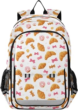 Aslsiy Kids Backpack Cute Croissants Bread 7 Backpack for Girls Boys Book Bag 17 Inch Daycare Laptop Bag Student Back to School Supplies