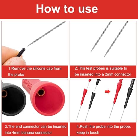 2 Universal 2mm Multimeter Probes Needle Test Probe 600V/10A