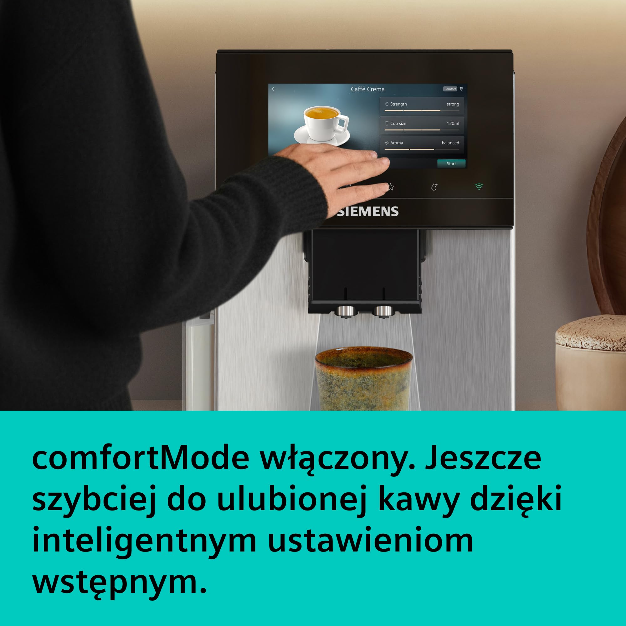 Siemens, automatyczny ekspres do espresso, EQ900 iAroma, spersonalizowane ustawienia smaku, precyzyjne mielenie, duży wyświetlacz, każda filiżanka na Twoich zasadach, stal nierdzewna, TQ923E03