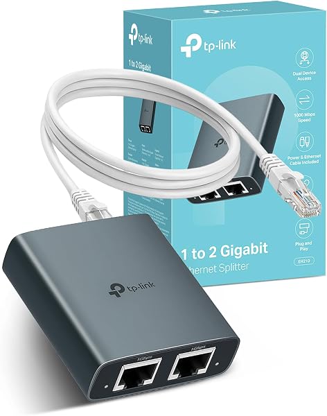 TP-Link EH210 Ethernet Splitter,1 to 2 Gigabit Network Switch,1000Mbps High-Speed Ethernet Switch,Plug and Play,LAN RJ45 Internet Splitter with Ethernet/USB Cable for Router,Laptop/PC,TV,Xbox - 1