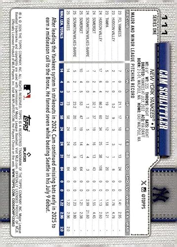 Miniatura 2 de 2026 Topps #111 Cam Schlittler RC Rookie New York Yankees MLB Baseball Base Trading Card