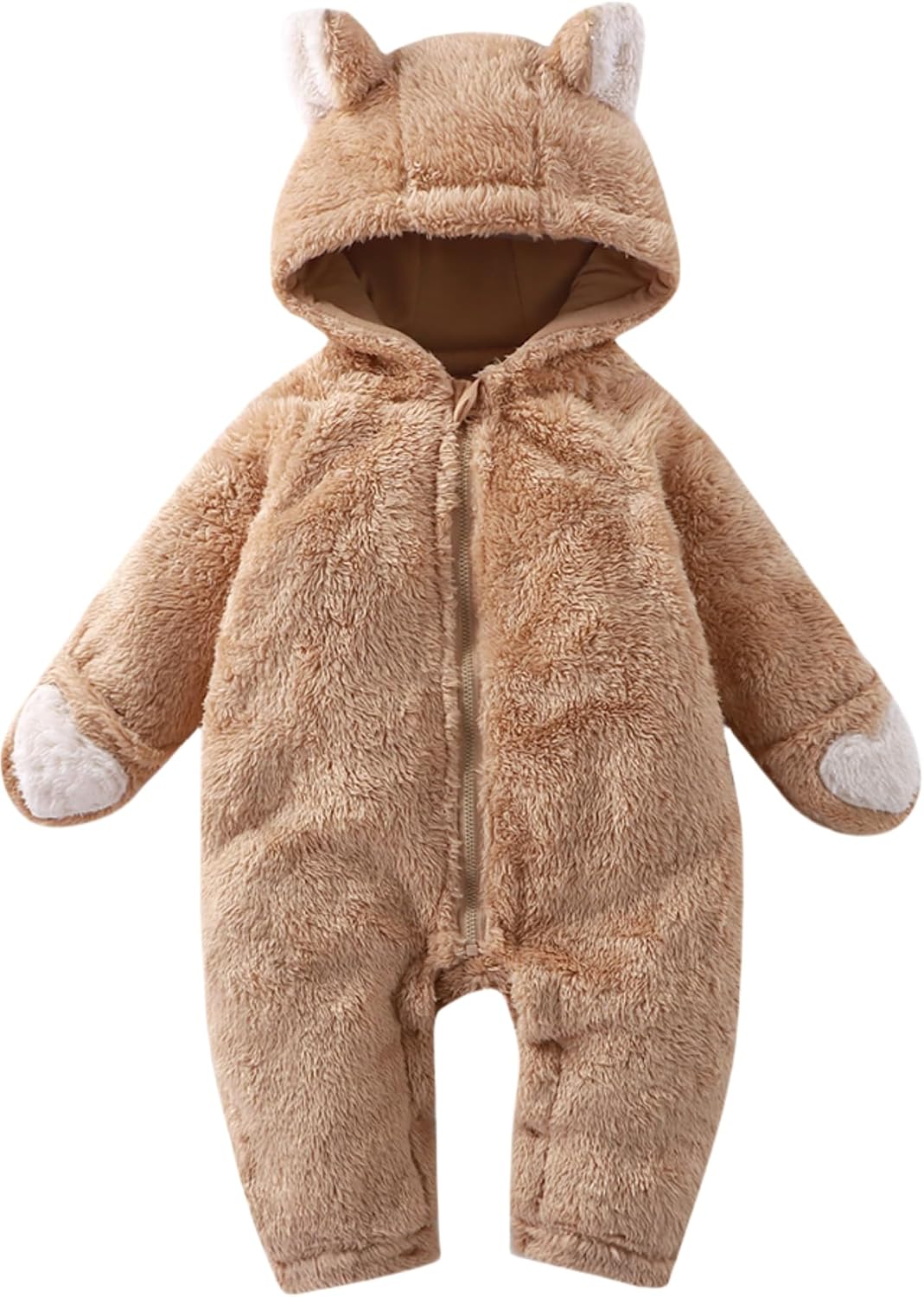 CAHL&FAUO Newborn Baby Jumpsuit With Fold-Over Mittens Girls Boys Winter Snowsuit Fleece Warm Romper Hooded Outwear Outfits