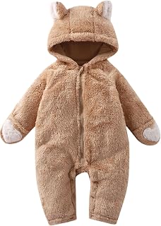 Newborn Baby Jumpsuit With Fold-Over Mittens Girls Boys Winter Snowsuit Fleece Warm Romper Hooded Outwear Outfits