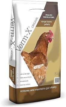 Copdock Mill Range Layers Pellets with Verm-X Chicken Feed, 5kg - Premium Quality Complete Food for Poultry - 100% Natural Mix to Aid Digestion and Protect Against Intestinal Problems In Chickens