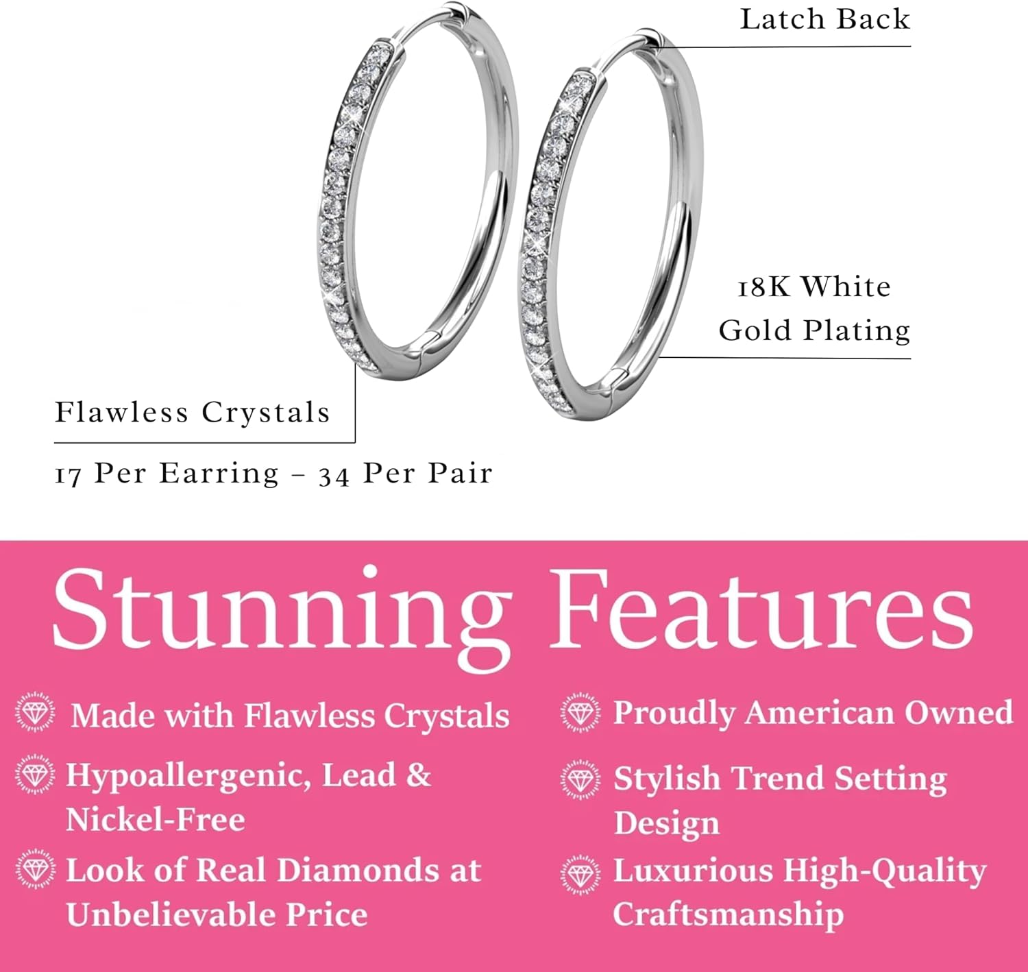 Cate & Chloe Bianca 18K Gold-Plated Hoop Earrings | Dainty Jewelry for Women | Round Cut Simulated Diamond Crystals | 25mm Sparkling Small Hoops | Mother's Day, Birthday Gift for Her