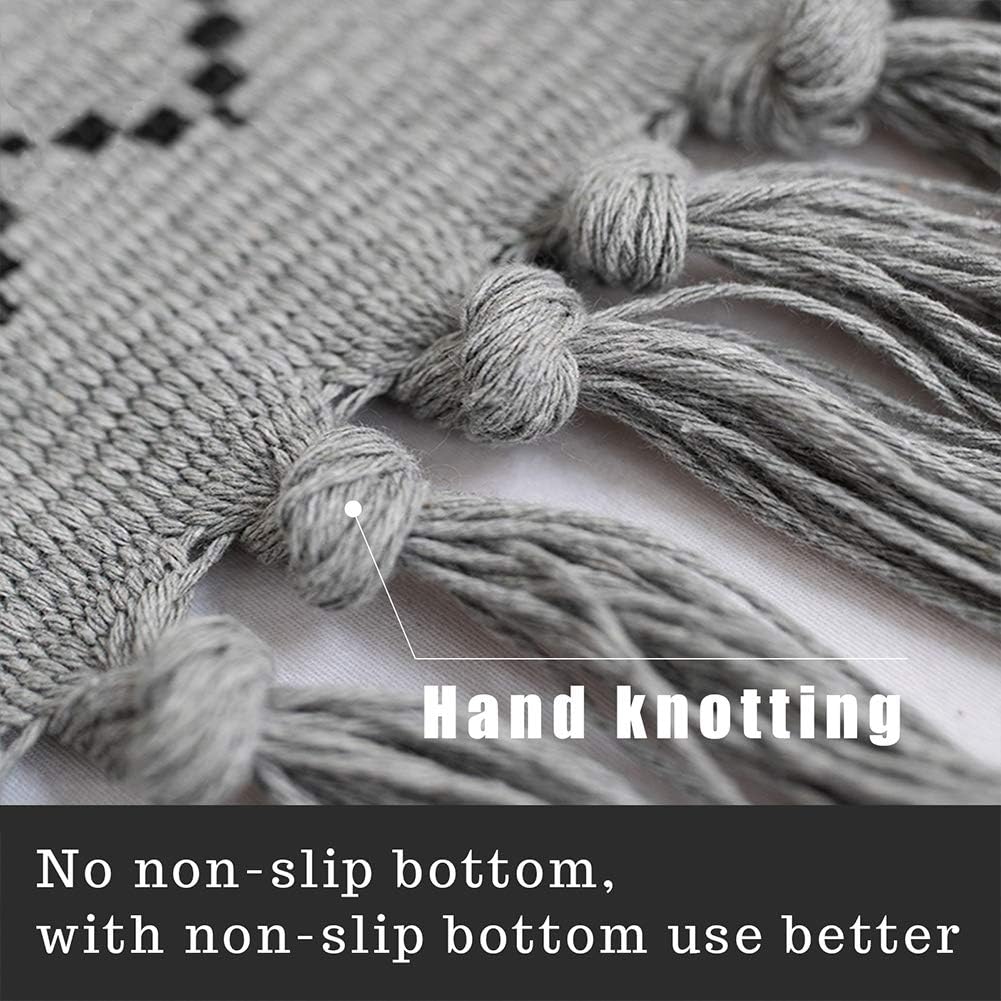 Boho Bathroom Rug, Grey Rugs Runner, Small Woven Kitchen Tassel Bath Mat, Bohemian Farmhouse Tribal Accent Fringe Front Door Entryway Bedroom Rug