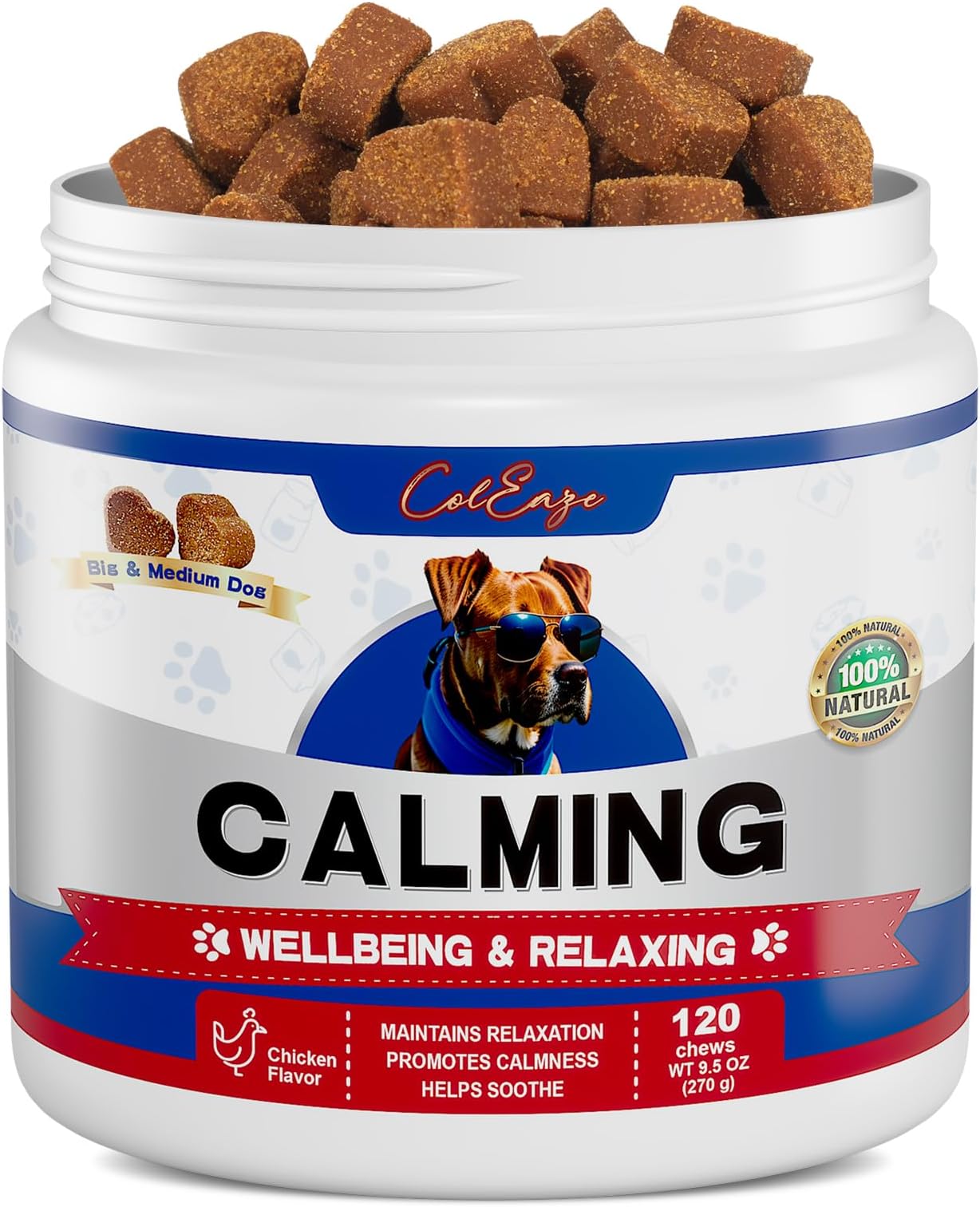 Calming Chews for Dogs - Dog Anxiety Relief,Dog Calming Treats, Dog Calming Chews, Aid with Anxiety Caused by Separation, Barking, Vet Visits, Thunderstorms 120 Count