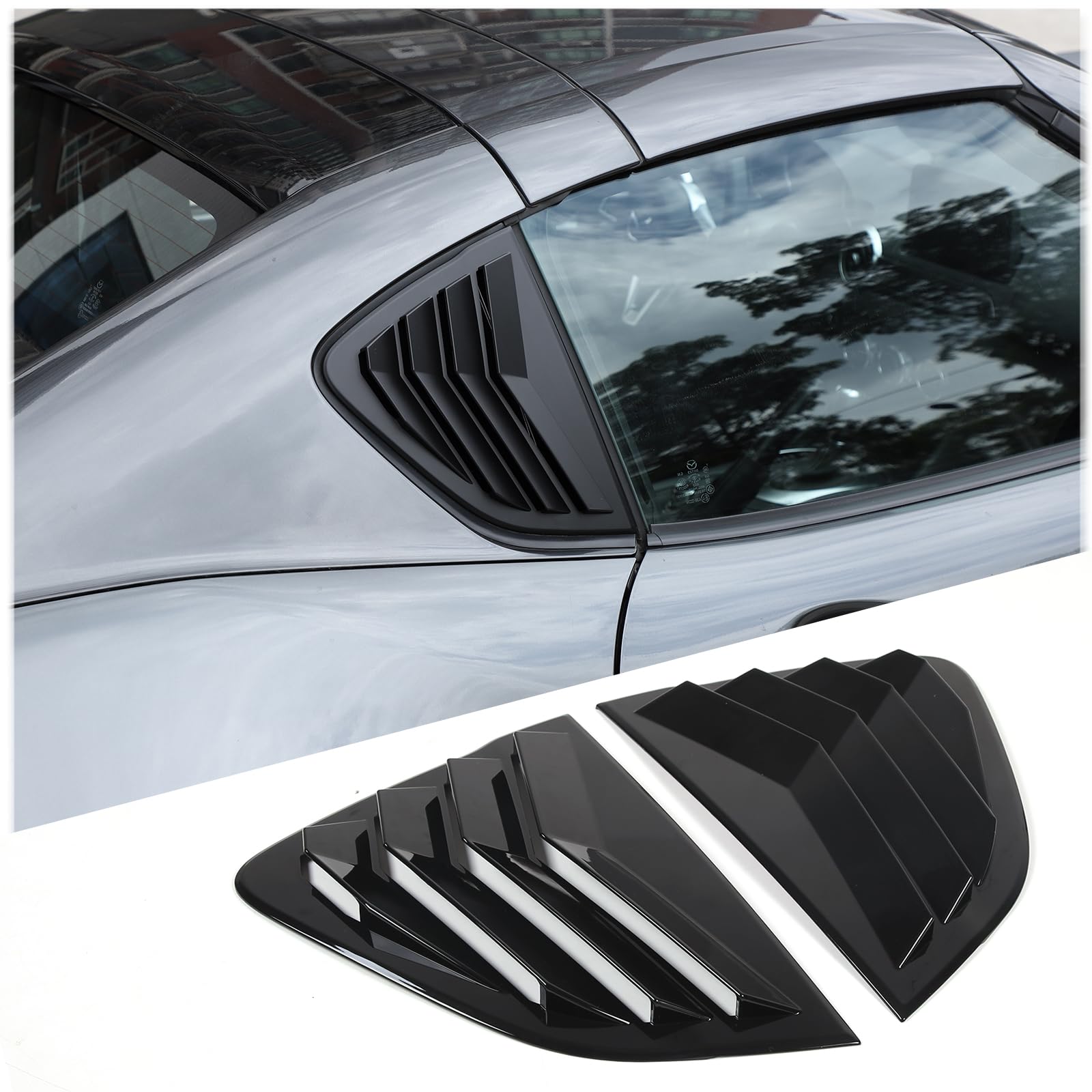 Rear Side Window Louvers Covers Compatible with Mazda ND MX-5 Miata 2016-up Rear Spoiler Wing Side Beveled Window Cover Trims Sun Shade Cover Custom Fit All Weather (Piano Black)