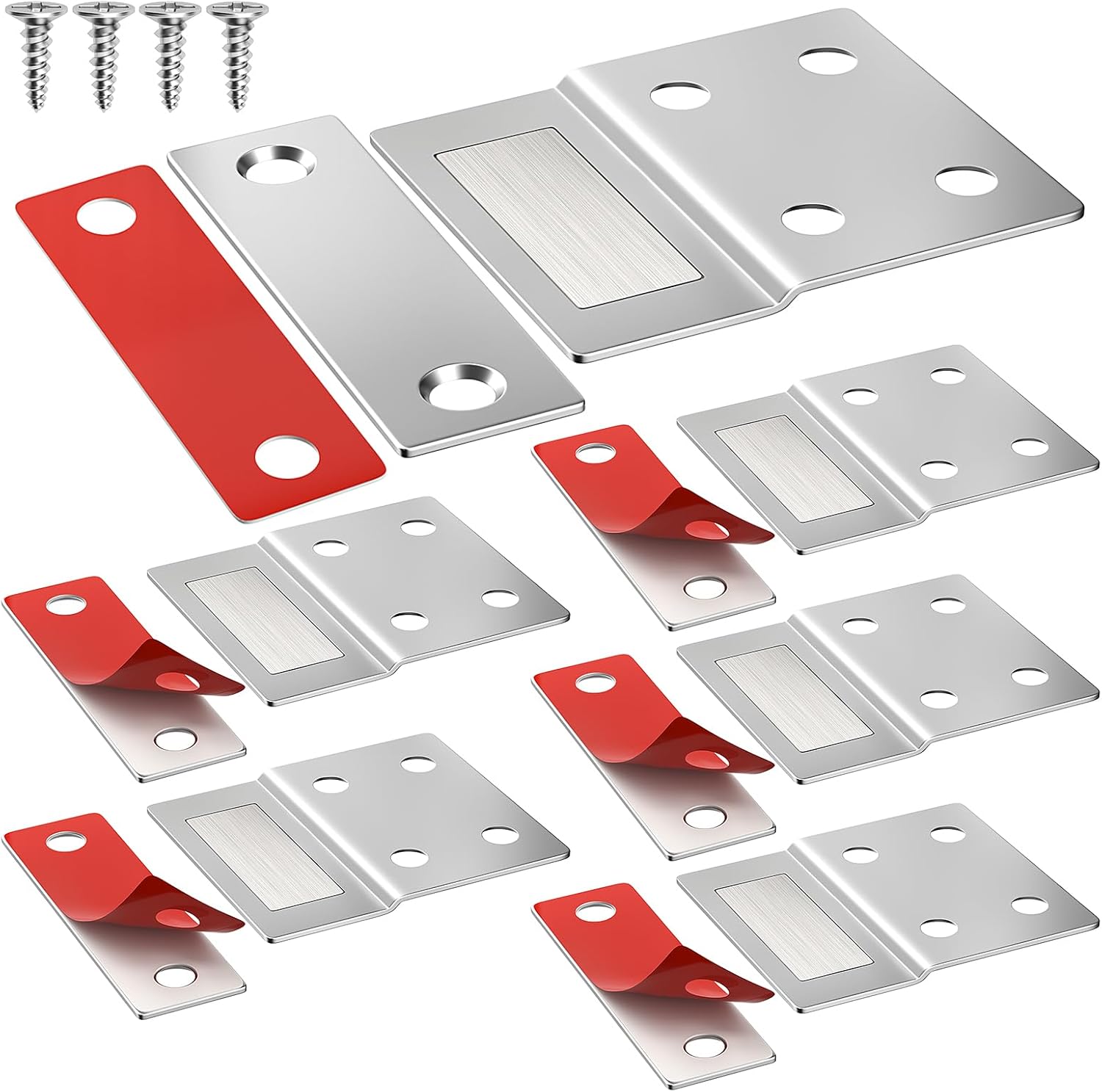 Jiayi Ultra Thin Magnetic Door Catch Z-Shaped 6 Pack Cabinet Magnets | Heavy Duty Silver Catch 30LB Holding Force Invisible Magnet to Keep Furniture Hinged Cupboard Closet Wardrobe Closed Screw in