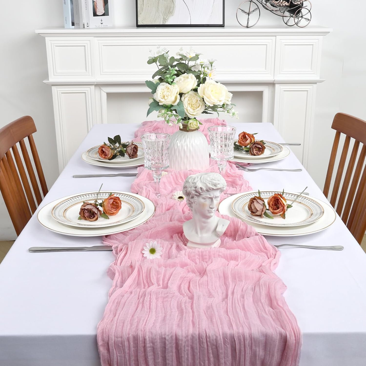 16 Pack Pink Table Runner Cheesecloth 10Ft Easter Spring Gauze Cheese Cloth Table Runner 120 Inch Boho Sheer Rustic Fabric for Party Holiday Decor Bridal Baby Shower Wedding Decoration