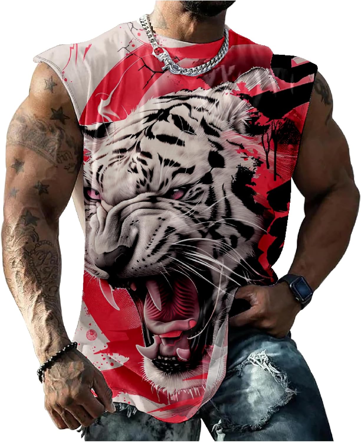 Mens Graphic Tank Tops Animal Print 2025 Summer Novelty Funny Cool Casual Stylish Sleeveless Gym Workout Streetwear