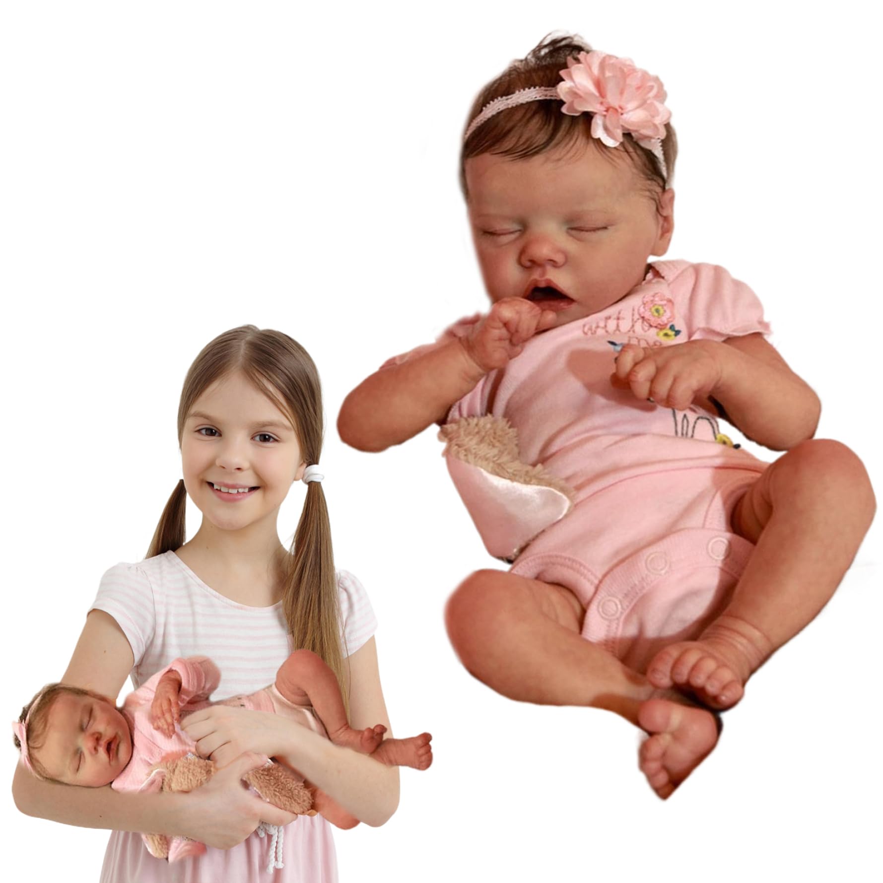 Echte Babypuppe, 18-Zoll-Silikon-Babypuppe, realistisch wiedergeboren, schlafend, waschbares Neugeborenes Mädchen mit Kleidung und Kopfschmuck – perfekt als Kinderspielzeug