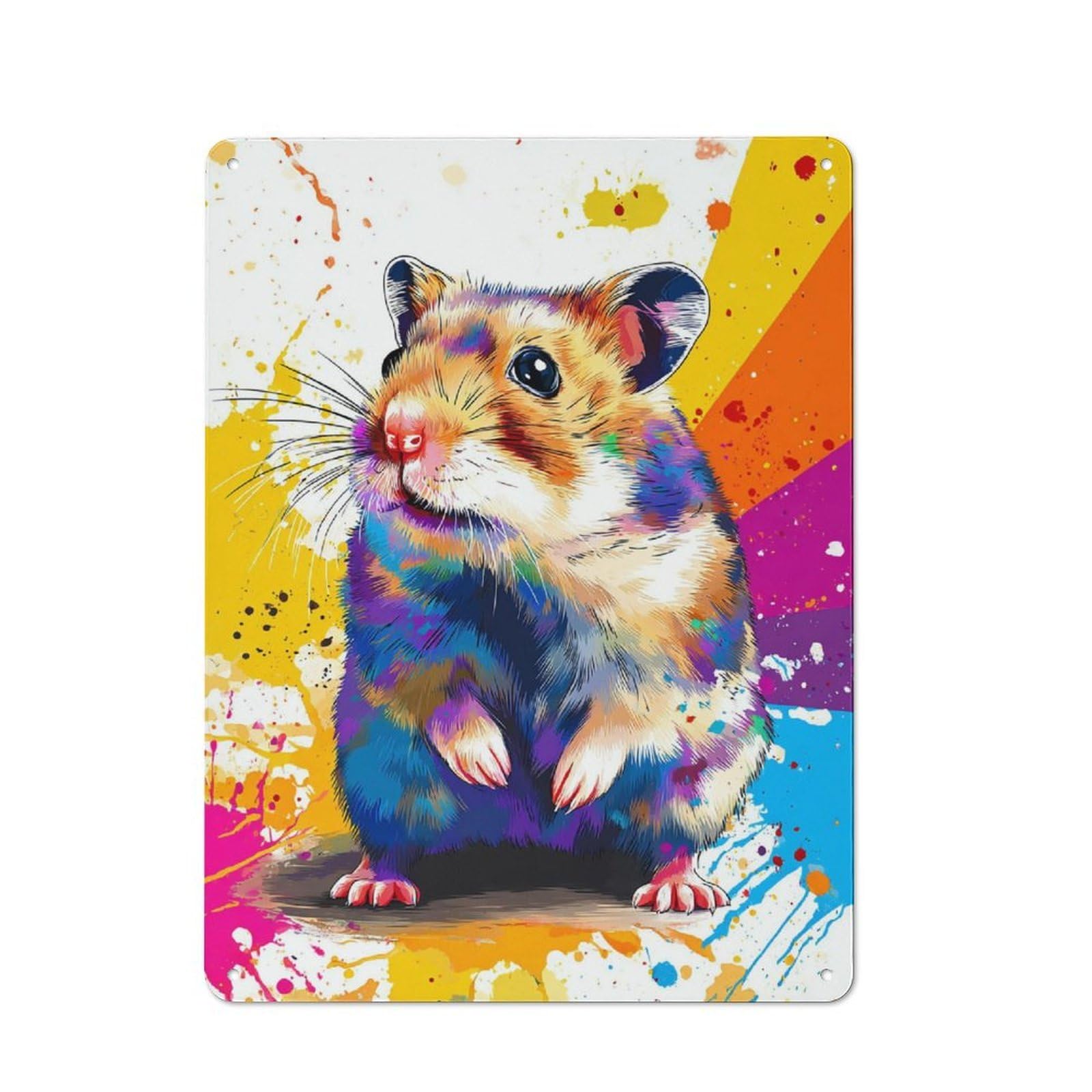 Junmoney Colorful Hamster Artwork Tin Sign 40X30cm For Café Or Home Bar, Rustic Wall Decor, For Café-Style Decor Fans